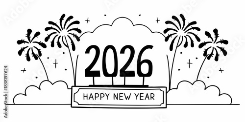 Happy chinese new year 2026, year of the horse, traditional blue and white illustration with a horse silhouette and chinese architectural elements, celebrating the upcoming lunar new year2026 Happy Ne