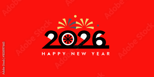 Happy chinese new year 2026, year of the horse, traditional blue and white illustration with a horse silhouette and chinese architectural elements, celebrating the upcoming lunar new year2026 Happy Ne