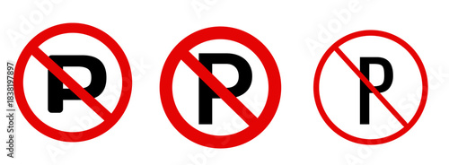 Set of red circle prohibition icons designed to indicate no parking.