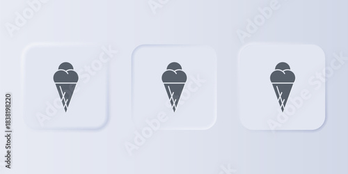 Grey Ice cream in waffle cone icon isolated on grey background. Sweet symbol. Set icons in square buttons. Vector