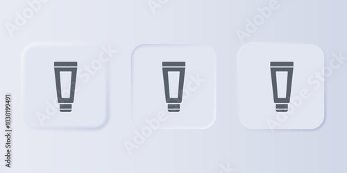 Grey Cream or lotion cosmetic tube icon isolated on grey background. Body care products for woman. Set icons in square buttons. Vector