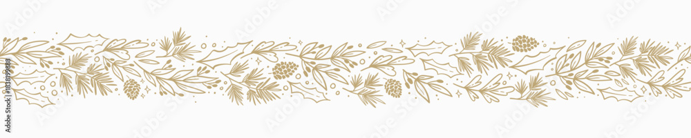 Fototapeta premium Cute hand drawn horizontal seamless pattern with various branches , great for christmas banners, wallpapers, wrapping, textiles - vector design