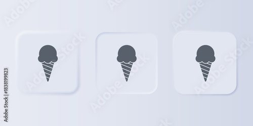 Grey Ice cream in waffle cone icon isolated on grey background. Sweet symbol. Set icons in square buttons. Vector