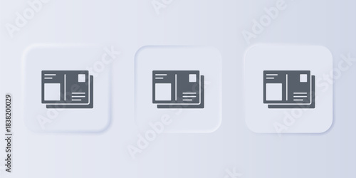 Grey Passport with visa stamp icon isolated on grey background. Identification Document. Set icons in square buttons. Vector