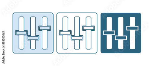 Blue Sound mixer controller icon isolated on white background. Dj equipment slider buttons. Mixing console. Vector
