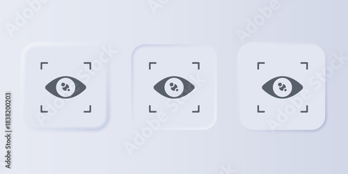 Grey Eye scan icon isolated on grey background. Scanning eye. Security check symbol. Cyber eye sign. Set icons in square buttons. Vector