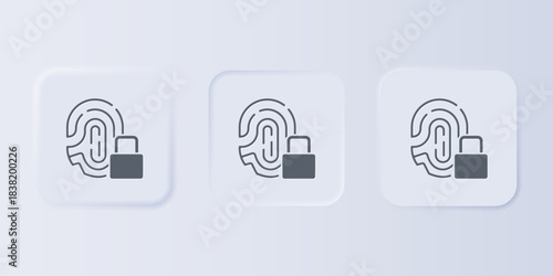 Grey Fingerprint with lock icon isolated on grey background. ID app icon. Identification sign. Touch id. Set icons in square buttons. Vector