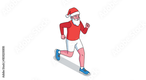 Santa jogging in festive season attire with christmas hat and beard