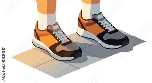 Fashionable sport sneakers in isometric style on tile background