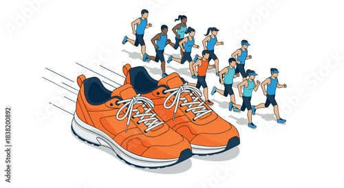 Dynamic runners and orange sneakers in motion