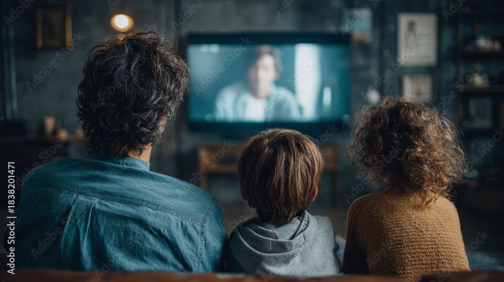 Obraz premium A group of people, students, and a family watching a presentation, screen, or learning material in a classroom, room, or conference audience