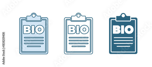 Blue Document for bio green healthy food icon isolated on white background. Organic product. Healthy food sticker. Vector