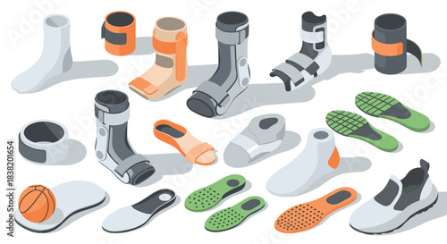 Isometric insoles and orthopedic footwear set with accessories
