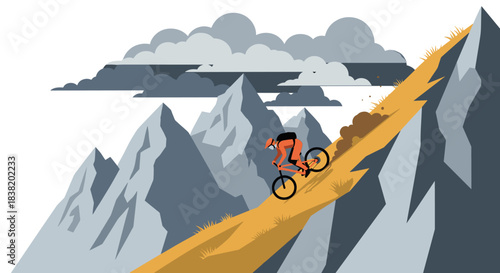 Downhill mountain biking adventure in dramatic mountain landscape