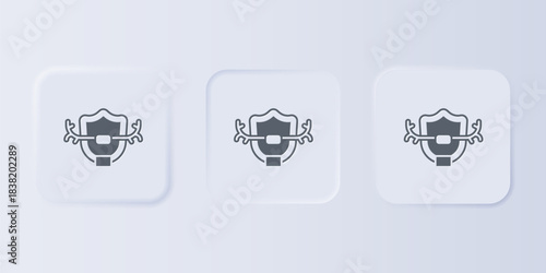 Grey Deer antlers on shield icon isolated on grey background. Hunting trophy on wall. Set icons in square buttons. Vector