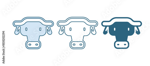 Blue African buffalo head icon isolated on white background. Mascot, african savanna animal. Wild ox, carabao or bison bull with fused horns. Vector
