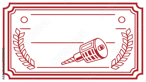 Isolated vector illustration of a microphone in a red border with laurel leaves on a white background