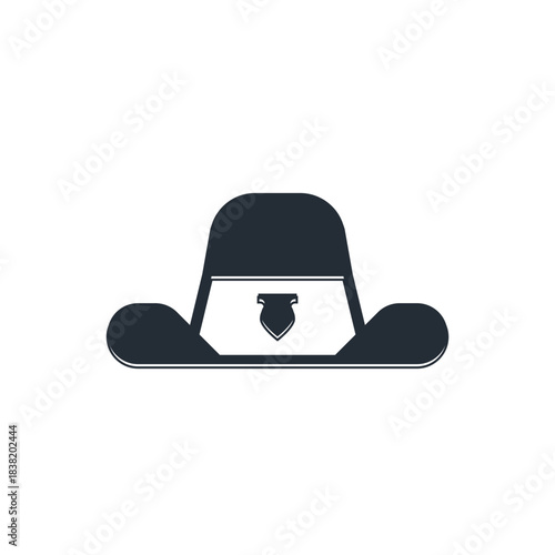 Black Sheriff hat with badge icon isolated on white background. Vector