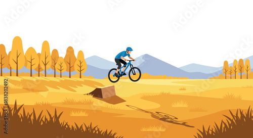 Mountain biking adventure in vibrant autumn landscape with dynamic style