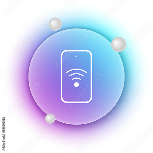 White Smartphone with free wi-fi wireless connection icon isolated on white background. Wireless technology, wi-fi connection, wireless network. Blue and purple gradient circle background. Vector