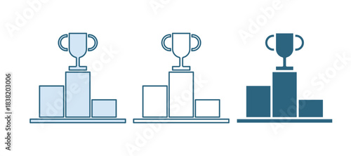 Blue Hockey over sports winner podium icon isolated on white background. Vector