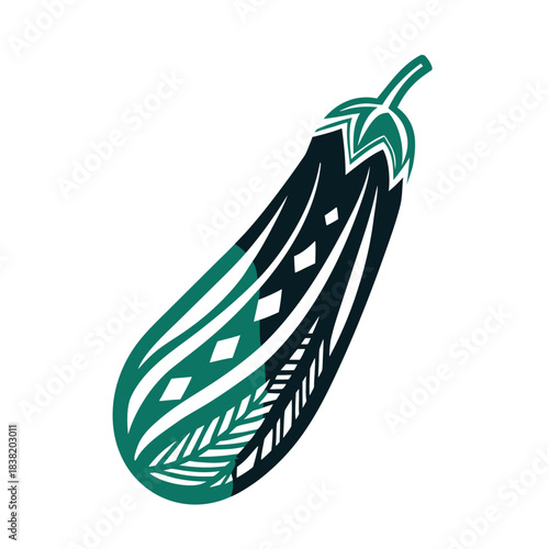 Stylized Eggplant Vector with Geometric Patterns
