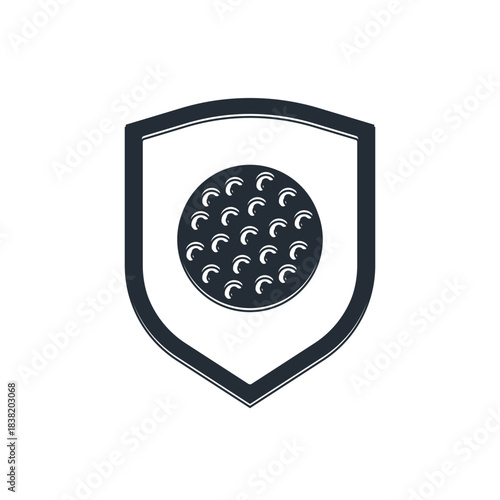 Black Golf ball with shield icon isolated on white background. Vector