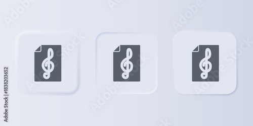 Grey Treble clef icon isolated on grey background. Set icons in square buttons. Vector