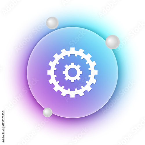 White Bicycle cassette mountain bike icon isolated on white background. Rear Bicycle Sprocket. Chainring crankset with chain. Blue and purple gradient circle background. Vector