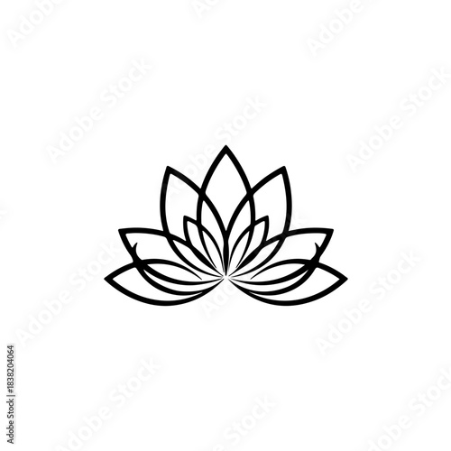 Elegant black outline lotus flower symbol representing purity, spirituality and enlightenment isolated on white background. isolated on transparent background