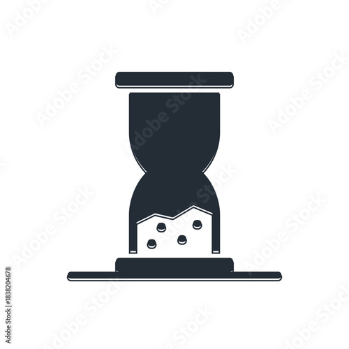 Black Old hourglass with flowing sand icon isolated on white background. Sand clock sign. Business and time management concept. Vector