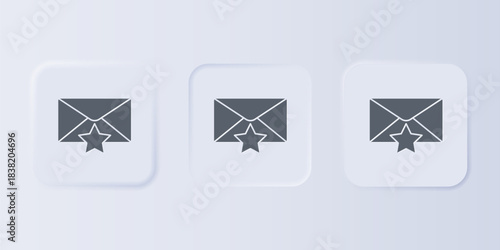 Grey Envelope with star icon isolated on grey background. Important email, add to favourite icon. Starred message mail. Set icons in square buttons. Vector