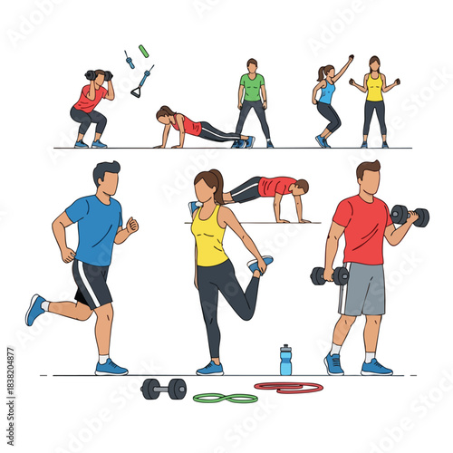 People Exercising with Fitness Equipment