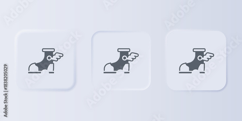 Grey Hermes sandal icon isolated on grey background. Ancient greek god Hermes. Running shoe with wings. Set icons in square buttons. Vector