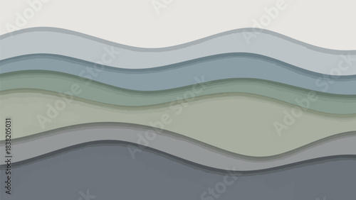 Abstract layered wavy pattern in muted blue, green, and grey tones creating a serene and modern background.