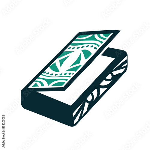 Vector Box with Geometric Pattern, Teal and Navy