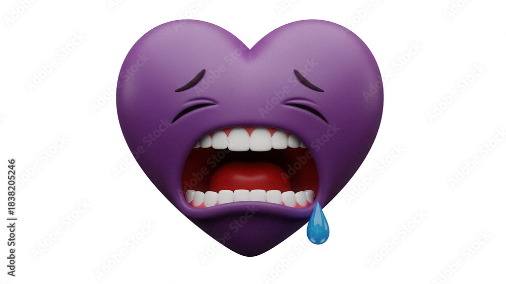 Naklejka premium Purple heart crying emoji PNG isolated on transparent background, sad love symbol with teardrop for social media and graphic design