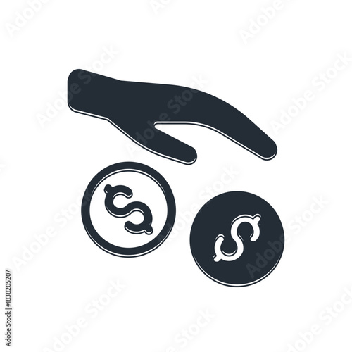 Black Donation and charity icon isolated on white background. Donate money and charity concept. Vector