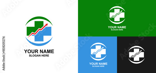 Medical Growth Logo With Cross and Upward Arrow Symbolizing Health and Progress