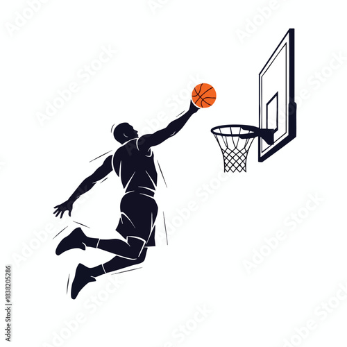 Silhouette of Athlete Dunking Basketball