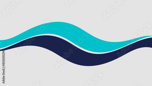 Abstract design featuring two smooth, flowing wavy lines in teal and dark blue against a light grey background, creating a dynamic and modern visual.