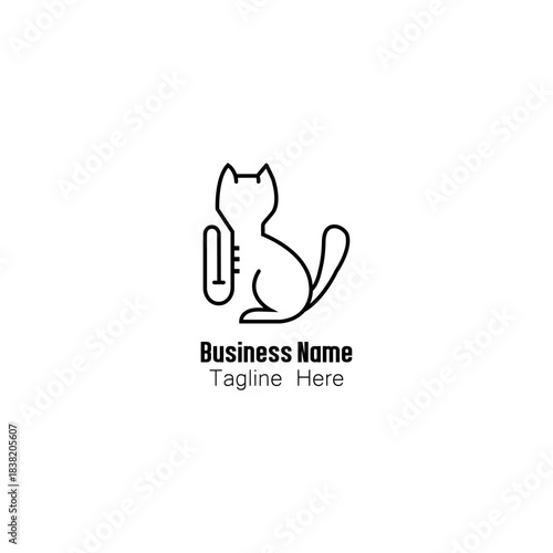 Minimalist Cat with Musical Instrument Logo Concept