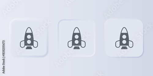 Grey Rocket ship toy icon isolated on grey background. Space travel. Set icons in square buttons. Vector