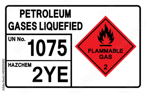 Petroleum Gases Liquefied UN 1075 Symbol Sign, Vector Illustration, Isolate On White Background, Label.EPS10
