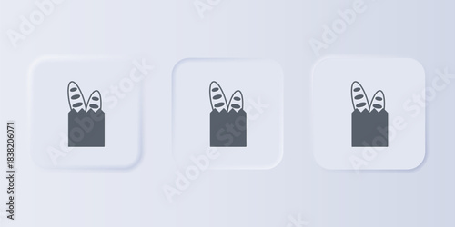Grey French baguette bread icon isolated on grey background. Set icons in square buttons. Vector
