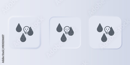 Grey Acid rain and radioactive cloud icon isolated on grey background. Effects of toxic air pollution on the environment. Set icons in square buttons. Vector
