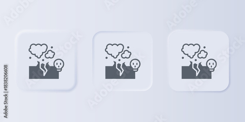 Grey Poisonous cloud of gas or smoke icon isolated on grey background. Stink bad smell, smoke or poison gases, chemical toxic vapour. Set icons in square buttons. Vector