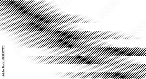 Black and white striped halftone gradient. Fading linear gradation background. Repeating strip pattern backdrop. Parallel lines wallpaper for overlay, print