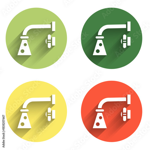 Set Water tap icon isolated with long shadow background. Color circle button. Vector