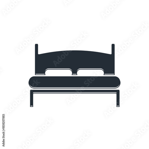 Black Big bed for two or one person icon isolated on white background. Vector